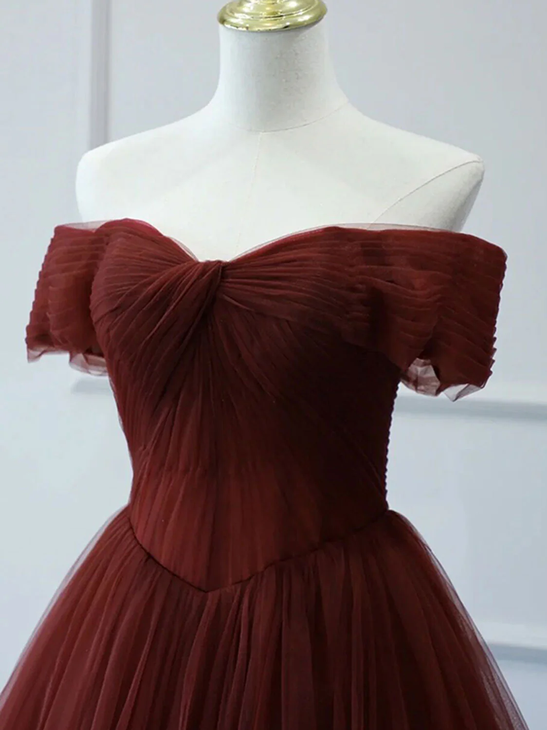 Burgundy A line Tulle Long Prom Dresses, Burgundy Long Bridesmaid Dresses - Deanwangkt