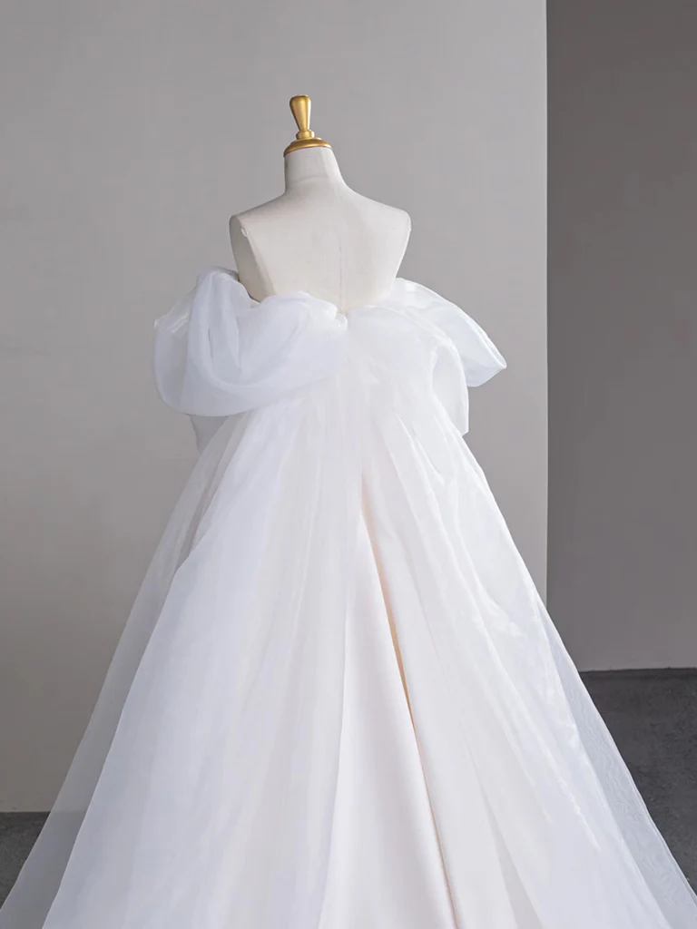 A-Line Satin Tulle Light Champagne Long Prom Dress, Light Champagne Formal Dress - Deanwangkt