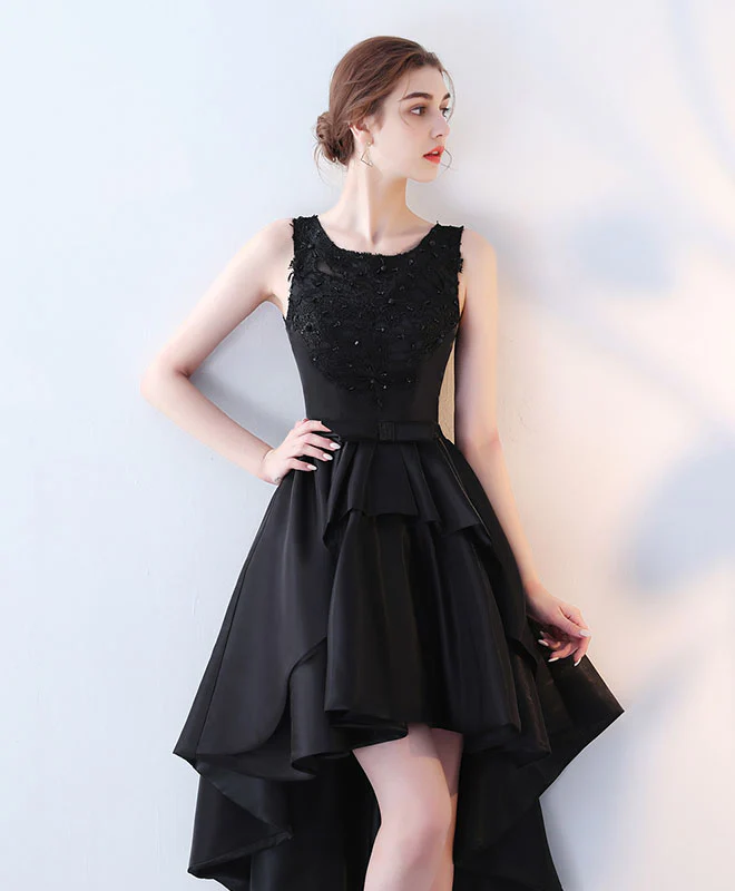 Cute Black Lace High Low Prom Dress, Lace Evening Dress - Deanwangkt