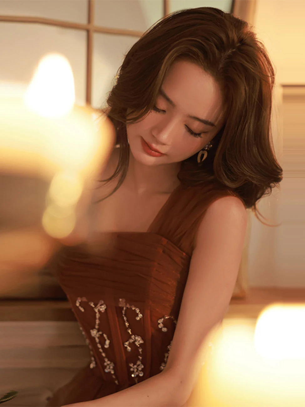 A Line One Shoulder Tulle Long Burgundy Prom Dresses, Burgundy Formal Graduation Dress With Sequin Beading - Deanwangkt