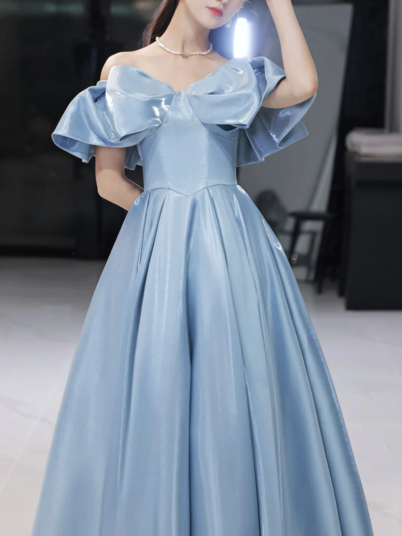 Simple Blue Satin Long Prom Dress, Blue Formal Graduation Dresses - Deanwangkt