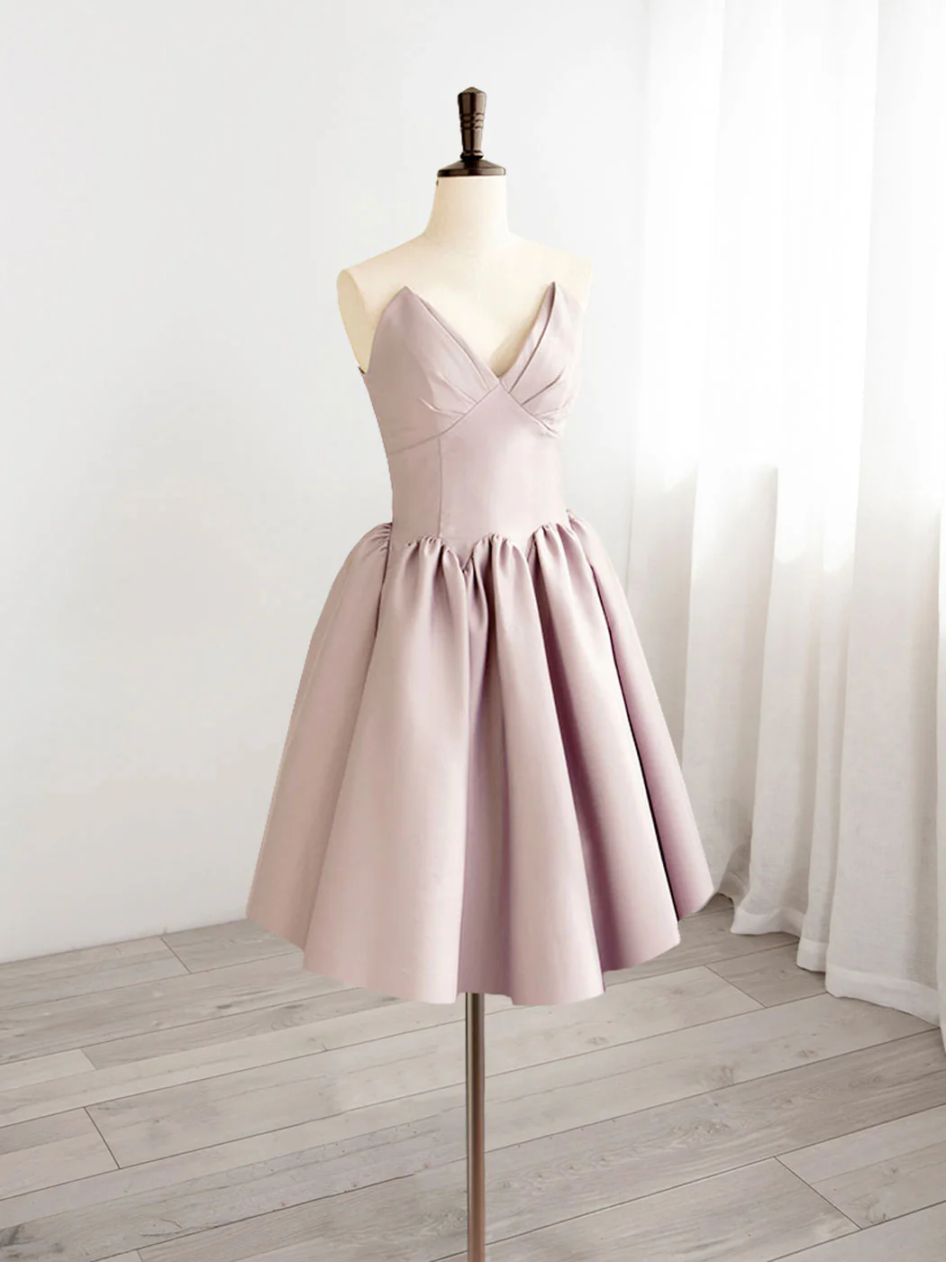 A-Line V  Neck Pink Short Prom Dress, Pink Homecoming Dresses - Deanwangkt