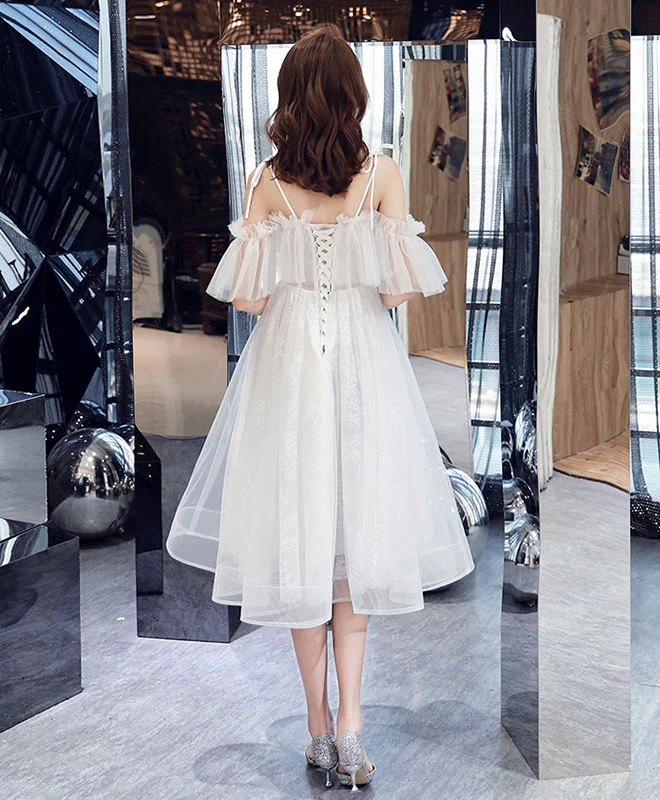 White Tulle Short Prom Dress, White Tulle Homecoming Dress - Deanwangkt