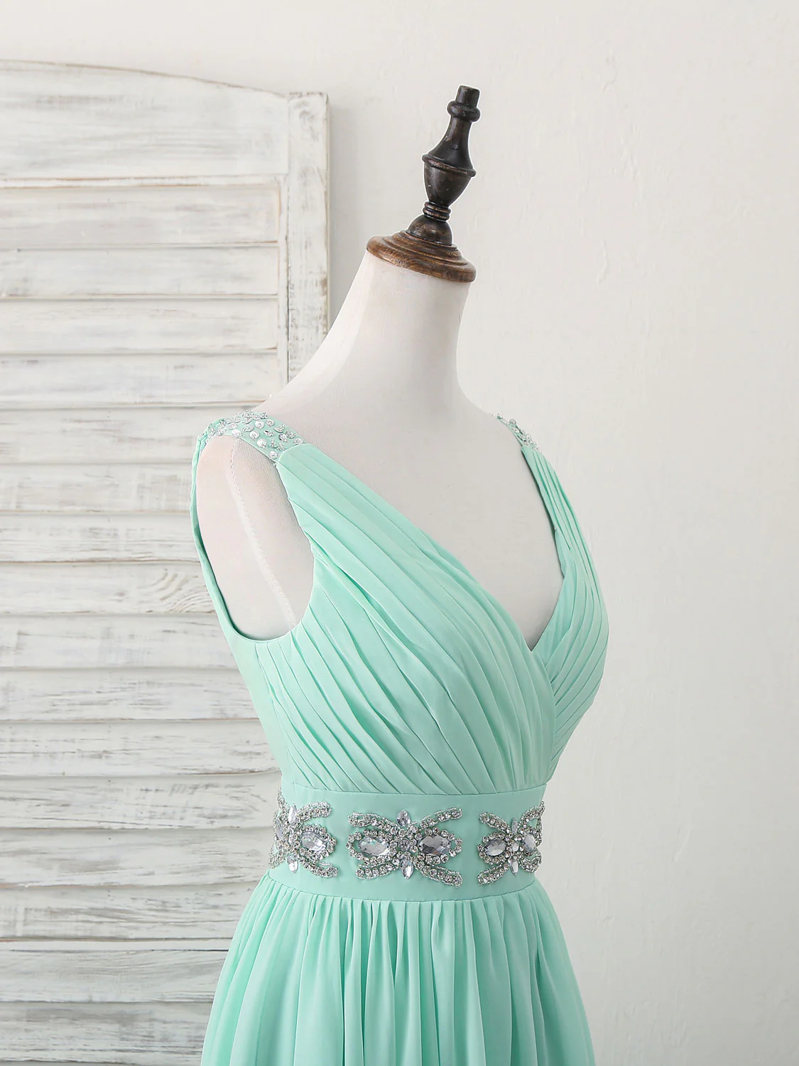 Green V Neck Chiffon Short Prom Dress, Green Homecoming Dress - Deanwangkt