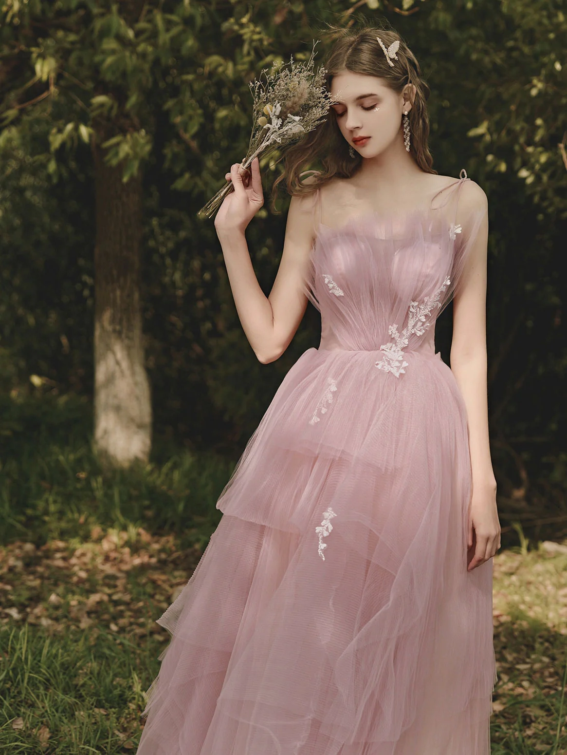 Pink Sweetheart Tulle Long Prom Dress, Pink Tulle Formal Dress - Deanwangkt
