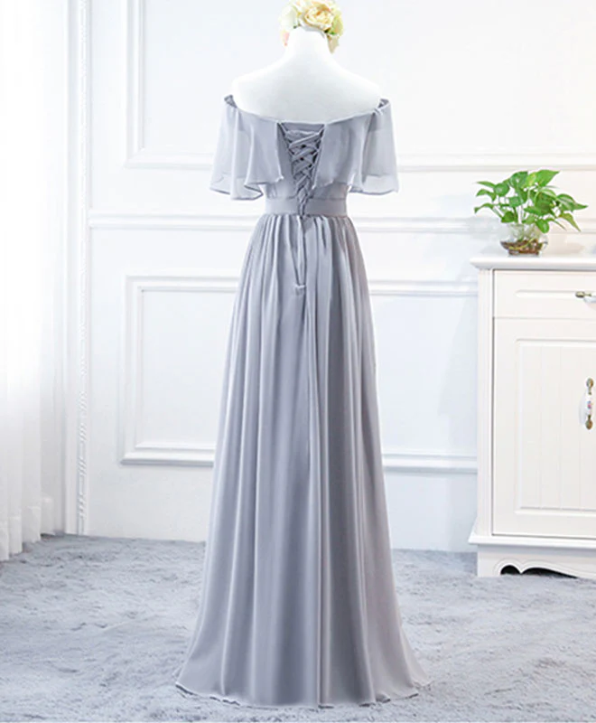 Simple Round Neck Chiffon Long Prom Dress, Bridesmaid Dress - Deanwangkt