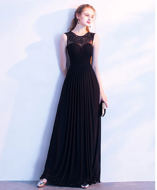 Elegant Black Chiffon Long Prom Dress, Black Evening Dress - Deanwangkt