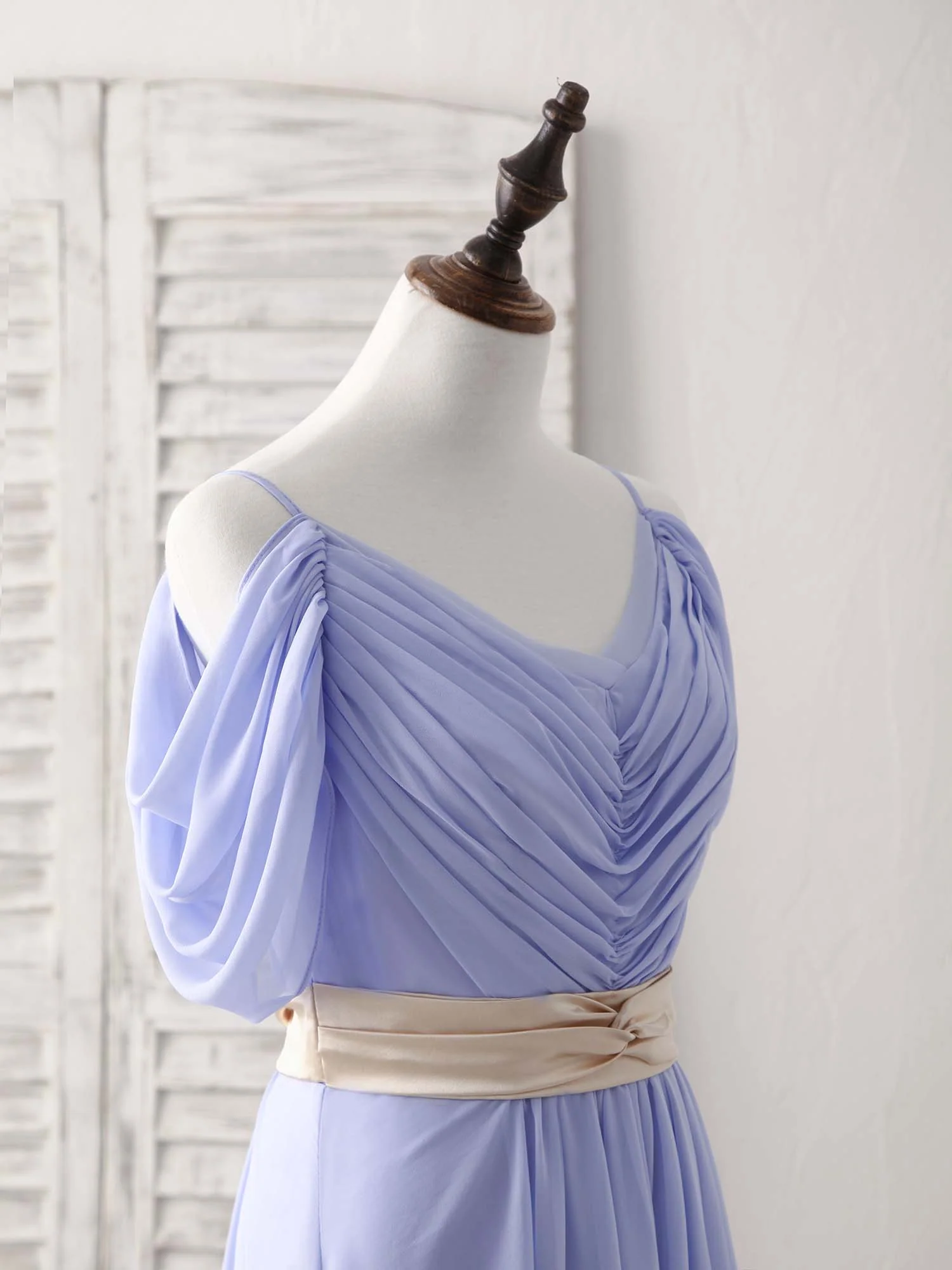Simple V Neck Off Shoulder Chiffon Long Prom Dress Evening Dress - Deanwangkt