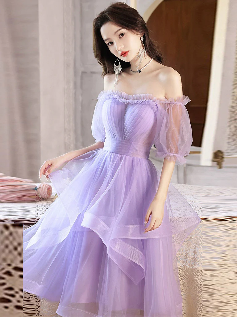 Purple Tulle Short Prom Dress, Purple Homecoming Dress - Deanwangkt