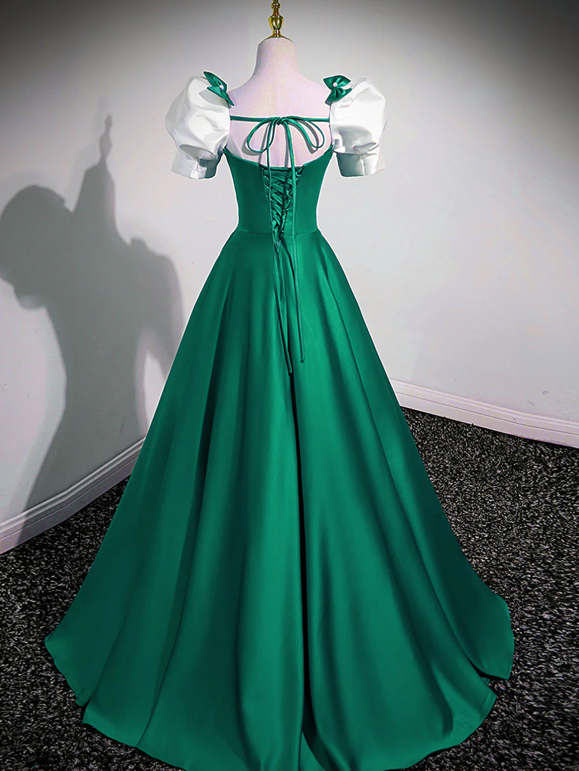 A-Line Satin Green Long Prom Dresses, Green A-Line Formal Dresses - Deanwangkt
