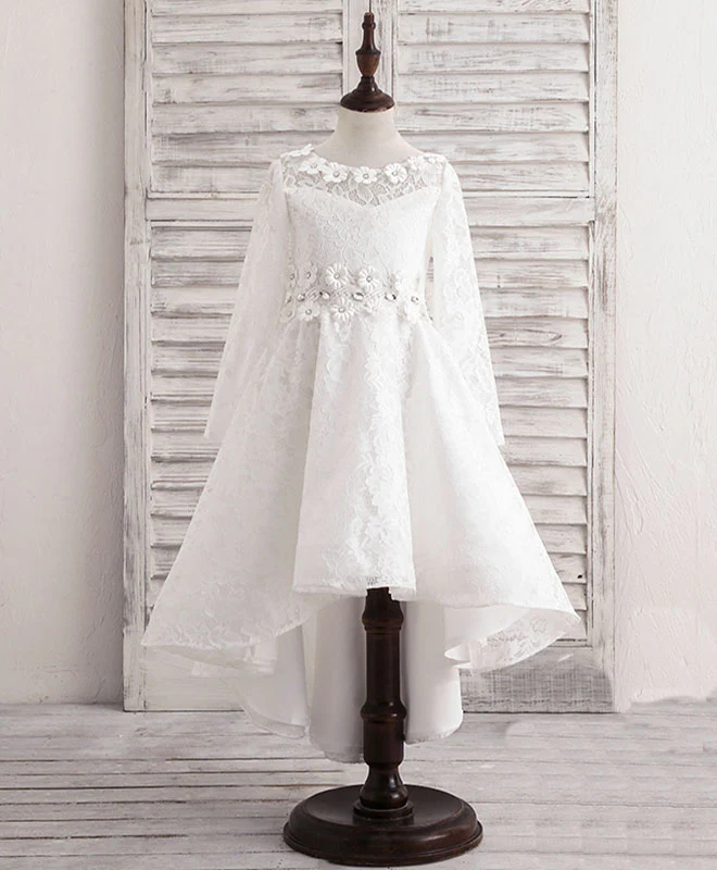 White Round Neck Lace Flower Girl Dress, Lace Baby Dress - Deanwangkt