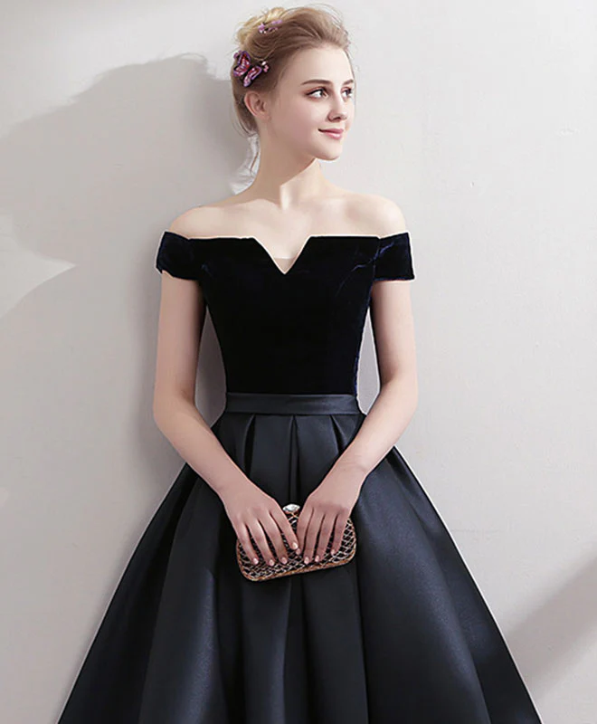 Black Satin Short Prom Dress, Black Homecoming Dress - Deanwangkt