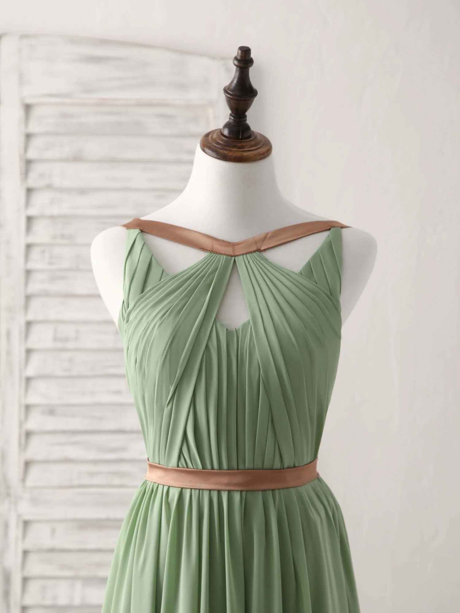 Simple Green Chiffon Long Prom Dress, Green Bridesmaid Dress - Deanwangkt