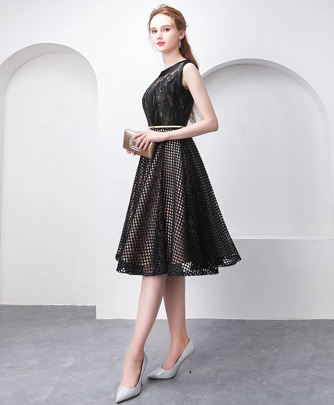 Unique Black Round Neck Short Prom Dress, Black Homecoming Dress - Deanwangkt