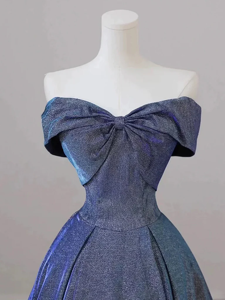 Simple A-Line Shiny Satin Blue Long Prom Dress, Blue Long Formal Dress - Deanwangkt