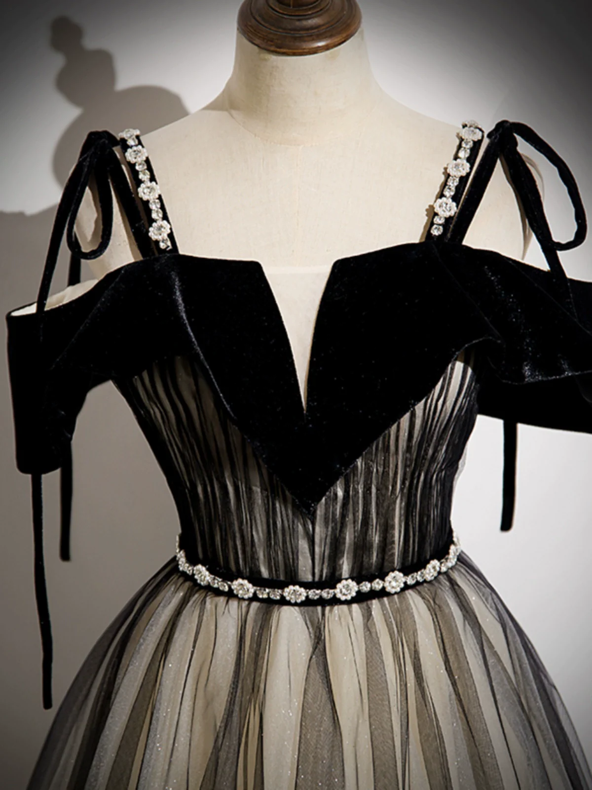 A-Line Tulle Black Long Prom Dress, Black Long Formal Dress - Deanwangkt