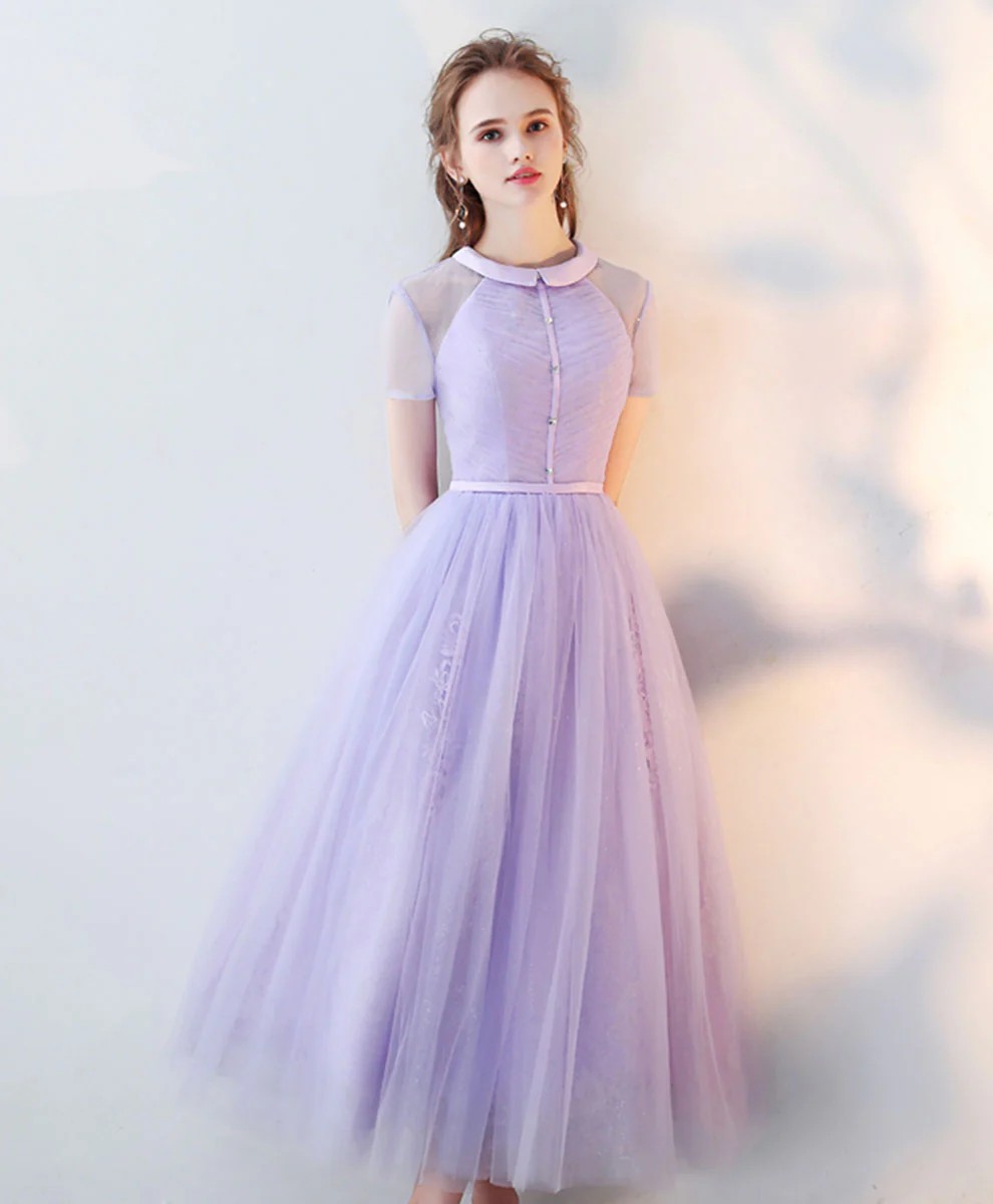 Purple High Neck Tulle Lace Prom Dress Tulle Lace Homecoming Dress - Deanwangkt