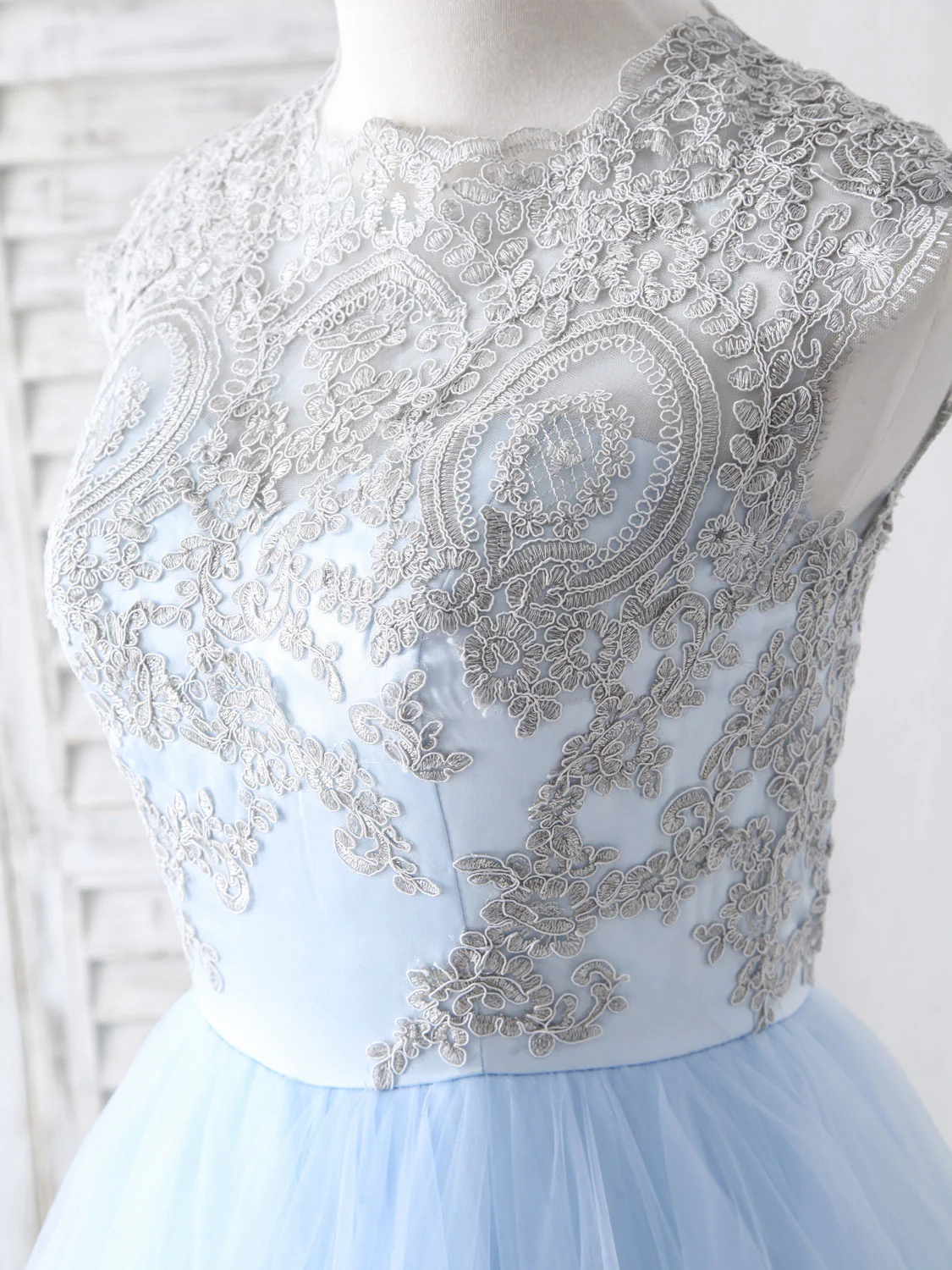 Blue Tulle Lace Applique Long Prom Dress Blue Tulle Sweet 16 Dress - Deanwangkt