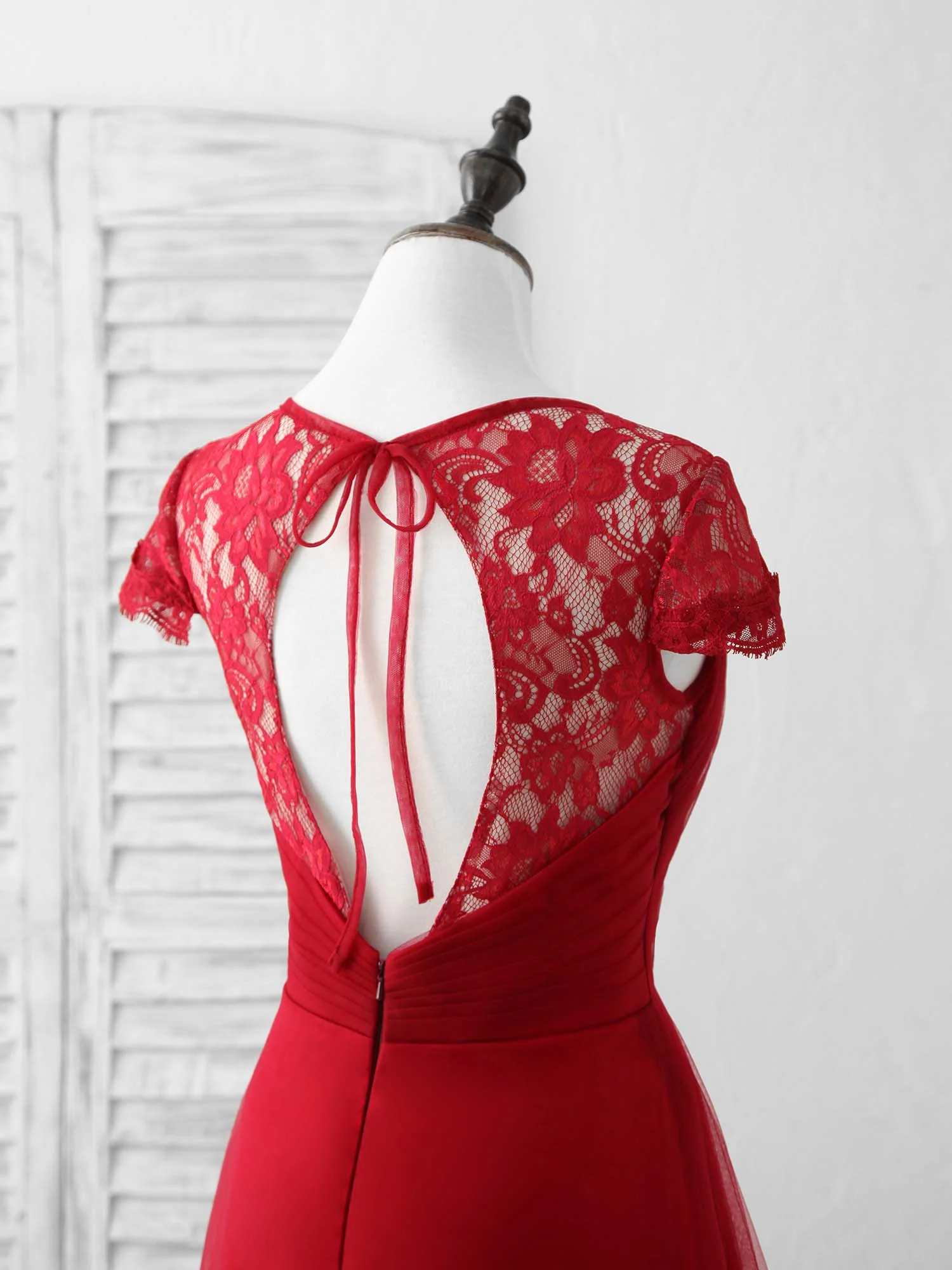 Burgundy Tulle Lace Long Prom Dress Burgundy Evening Dress - Deanwangkt