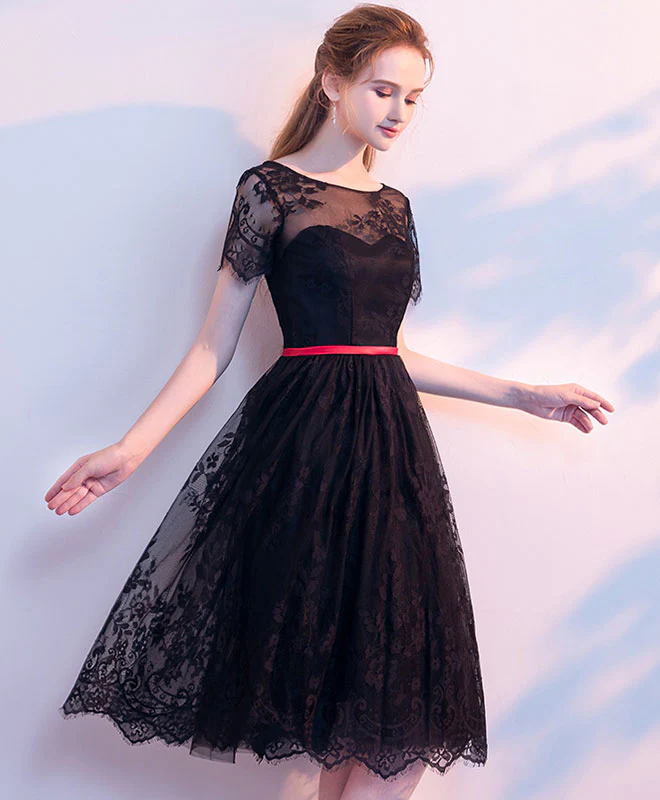 Black Lace Short Prom Dress, Black Homecoming Dress - Deanwangkt