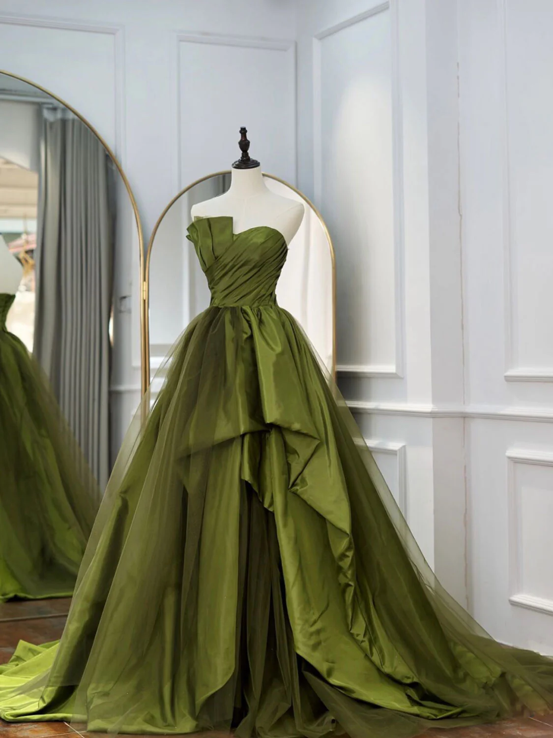 Green Long Prom Dresses, Green Satin Formal Long Evening Dress - Deanwangkt