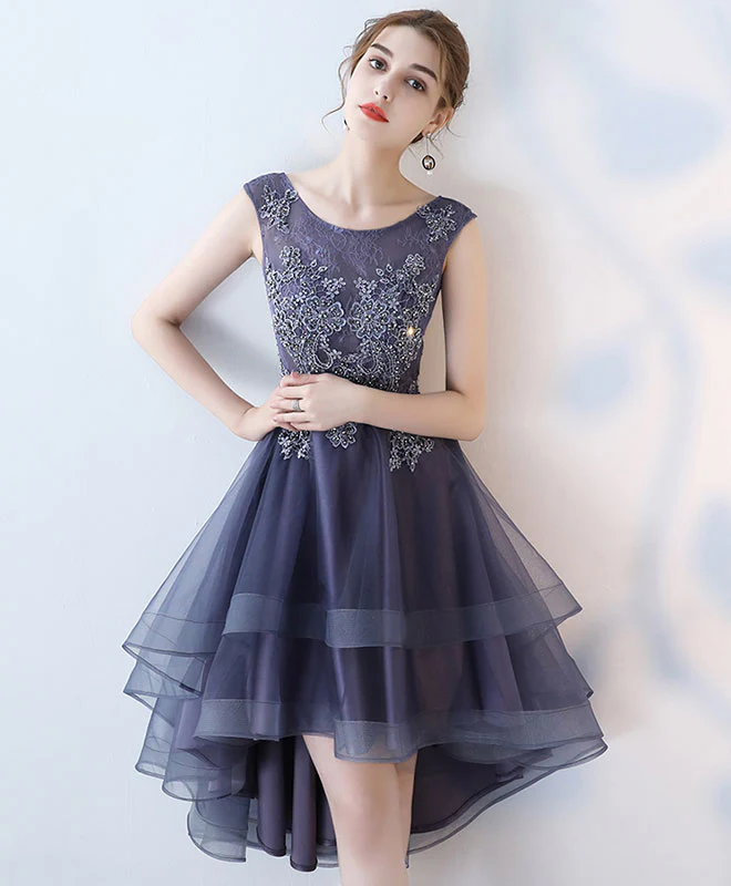 Cute Lace High Low Prom Dress, Lace Evening Dress - Deanwangkt