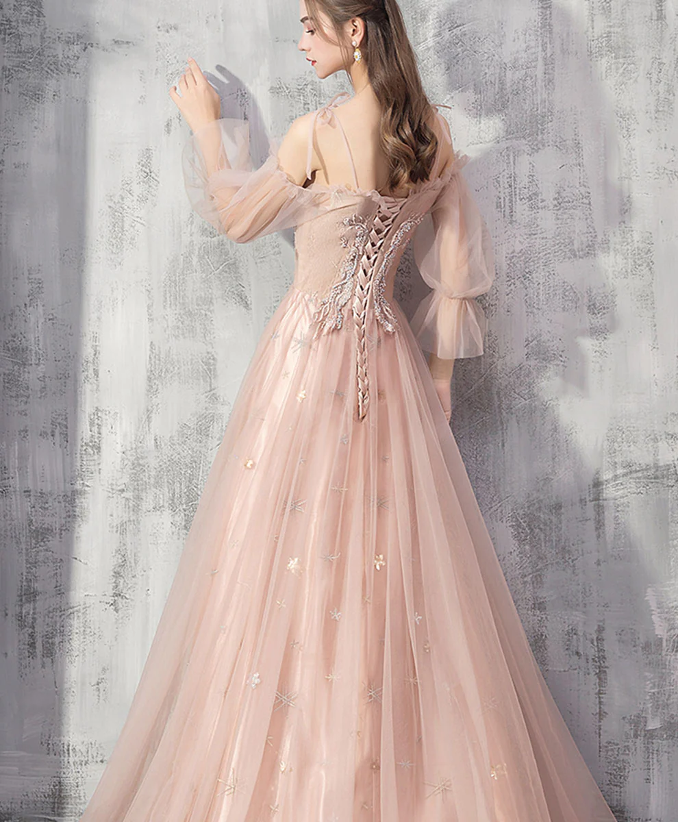 Champagne Tulle Lace Long Prom Dress Champagne Tulle Formal Dress - Deanwangkt