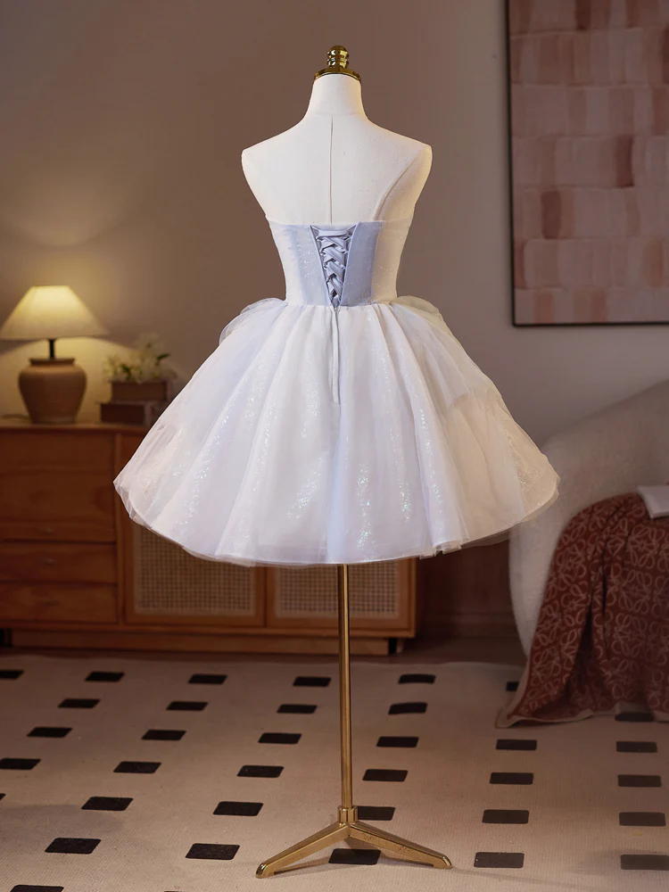 A-Line Sweetheart Neck Tulle Blue Short Prom Dress, Blue Homecoming Dress - Deanwangkt