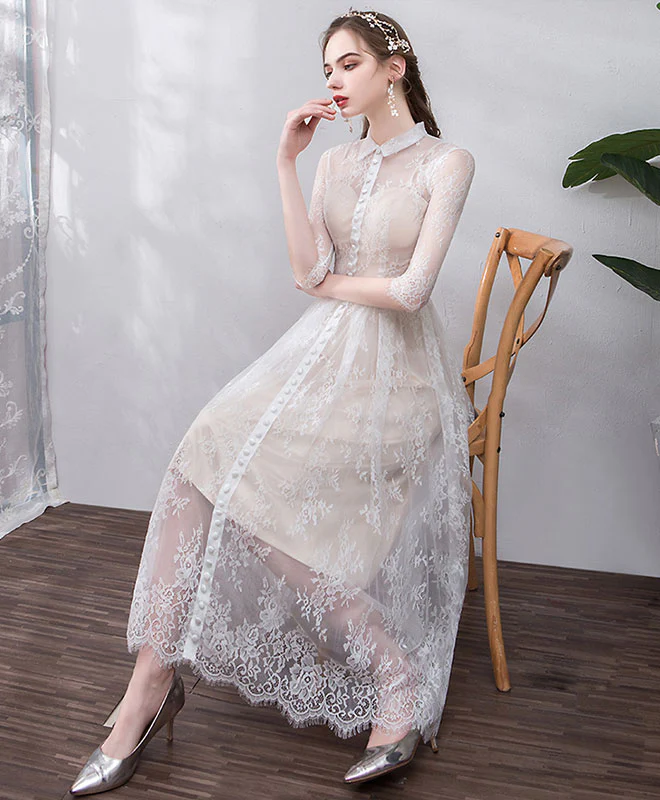 Elegant  Tulle Lace Short Prom Dress, Lace Bridesmaid Dress - Deanwangkt