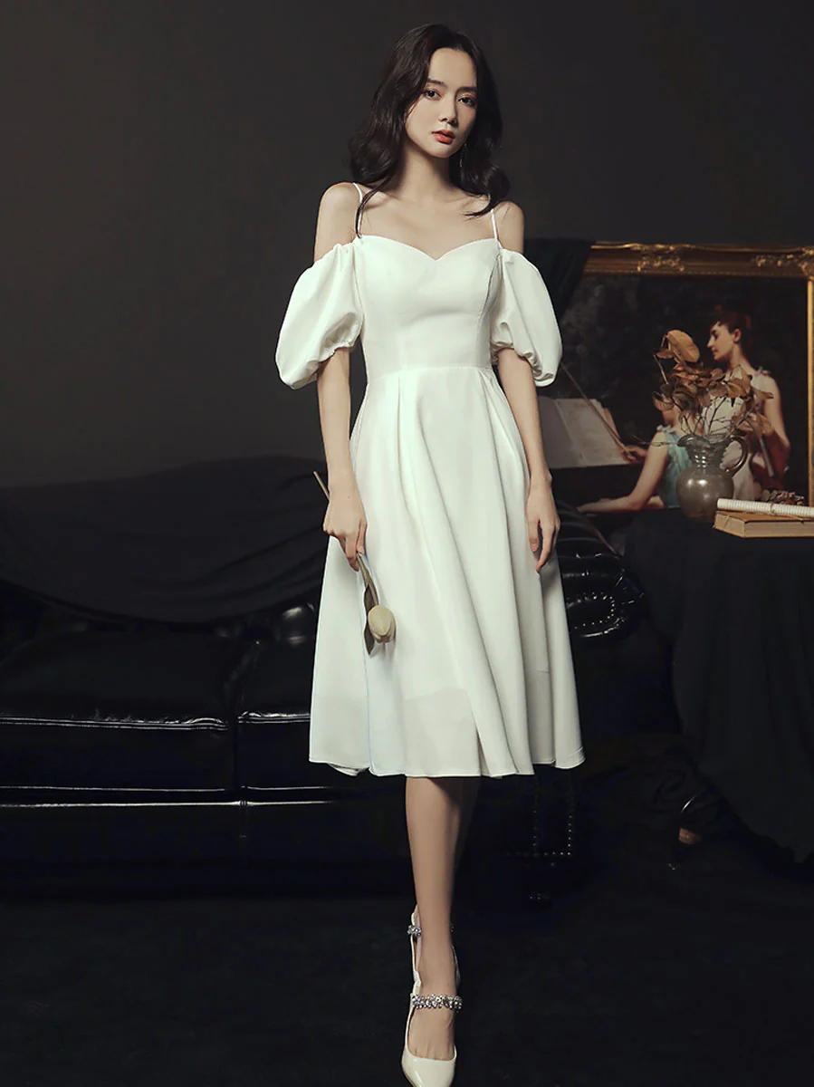 Simple Sweetheart Neck Short Prom Dress, White Bridesmaid Dresses - Deanwangkt