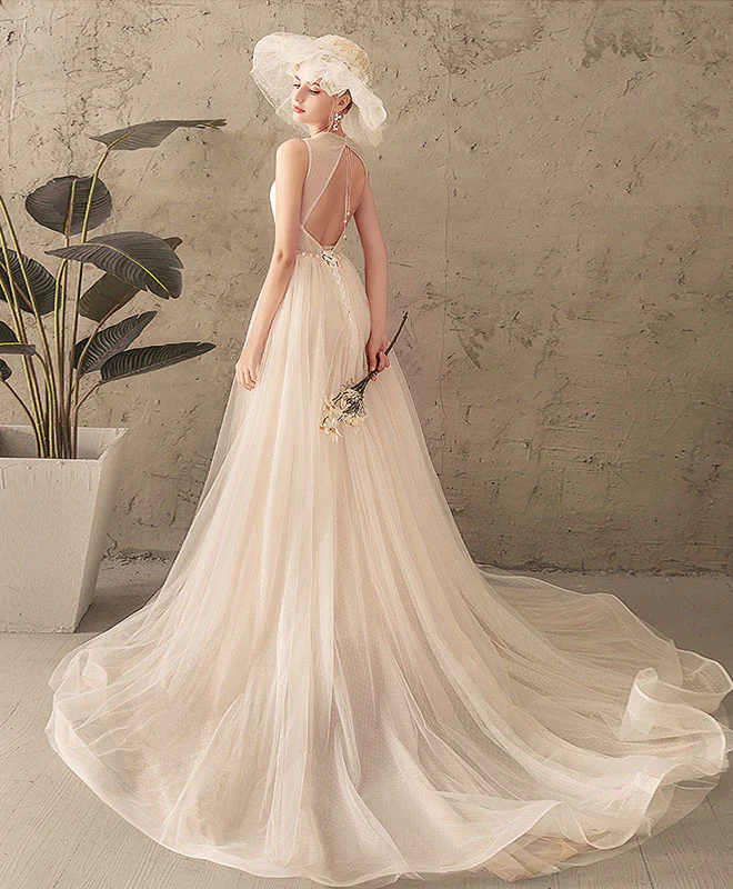 Unique Tulle Lace Long Prom Dress, Tulle Lace Wedding Dress - Deanwangkt