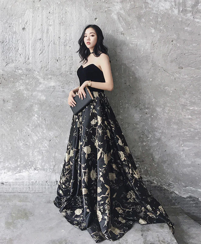 Elegant Black Sweetheart Long Prom Dress, Black Evening Dress - Deanwangkt
