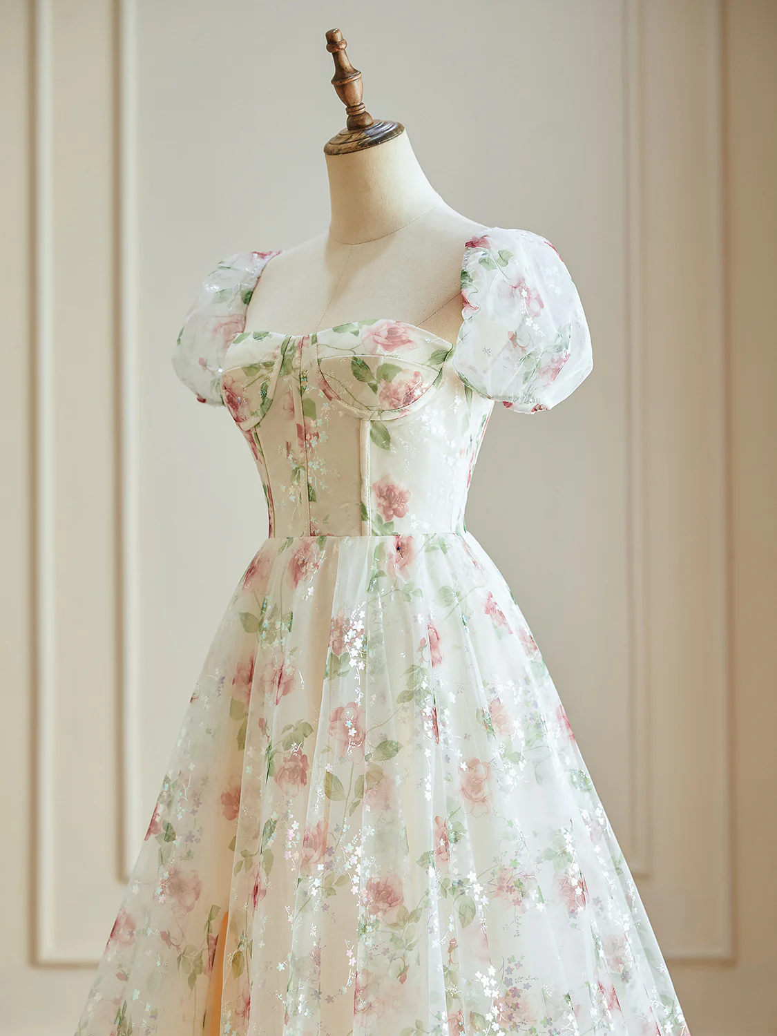 Champagne Sweetheart Neck Tulle lace Long Prom Dress, Champagne Graduation Dress - Deanwangkt