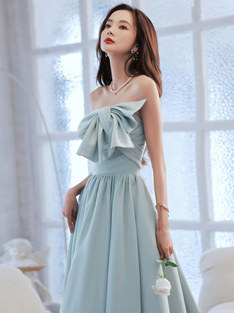 Simple Backless Blue Long Prom Dresses, Blue Bridesmaid Dresses - Deanwangkt