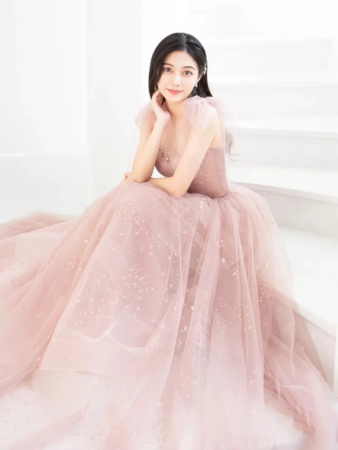 Simple Pink A Line Tulle Long Prom Dress, Pink Tulle Formal Dress - Deanwangkt