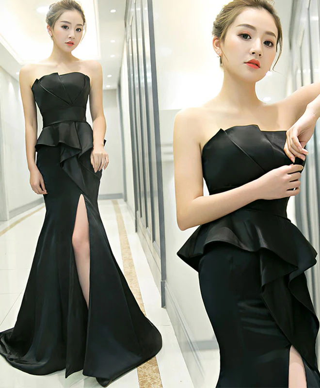 Unique Black Mermaid Long Prom Dress, Black Evening Dress - Deanwangkt