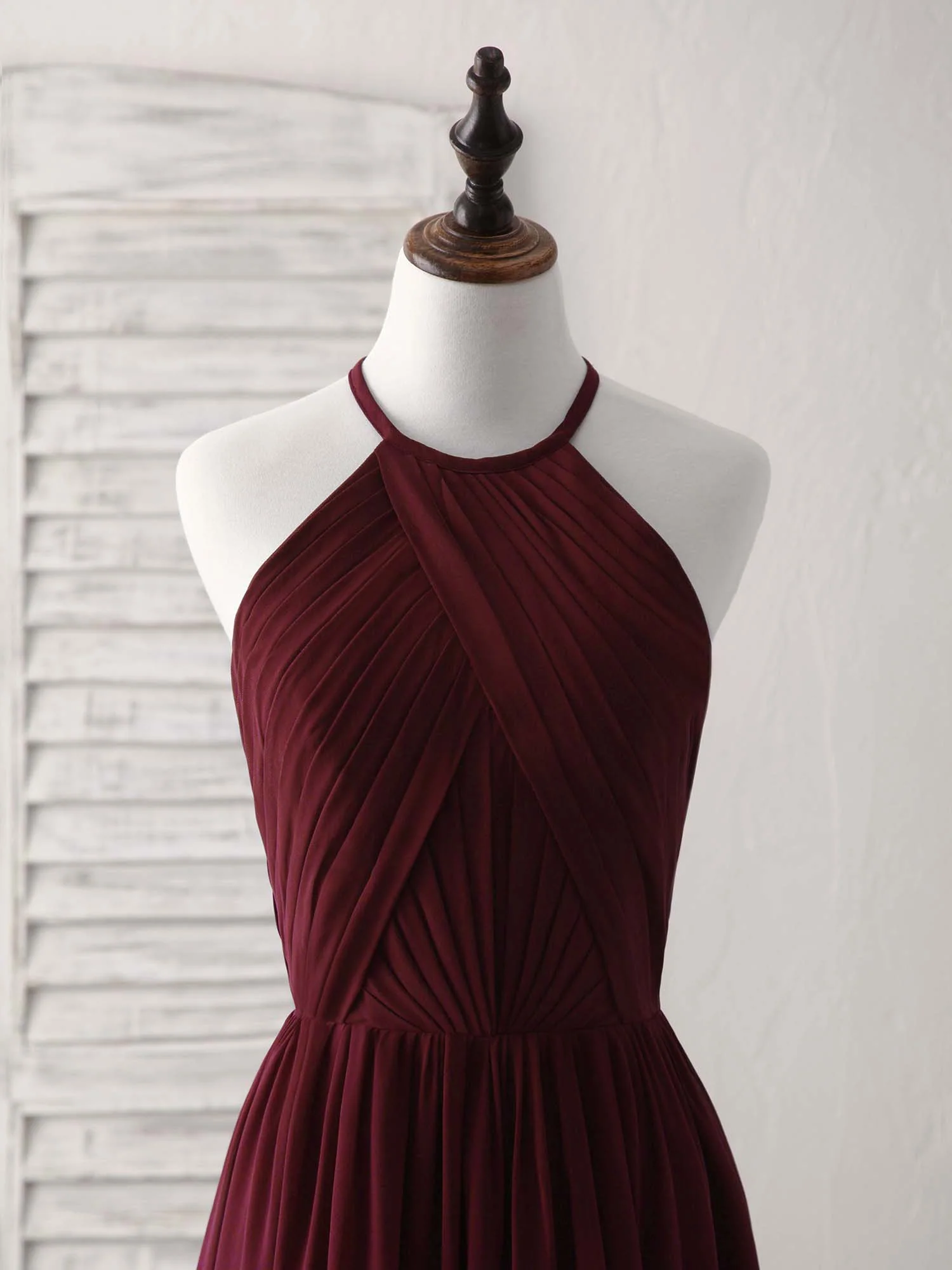 Simple Burgundy Chiffon Long Prom Dress, Burgundy Evening Dress - Deanwangkt
