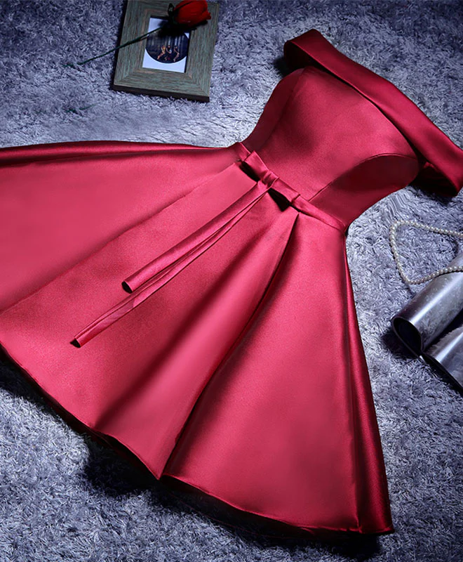 Simple A Line Satin Short Prom Dresses, Formal Bridesmaid Dresses - Deanwangkt