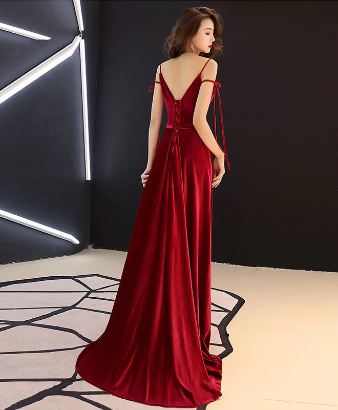 Simple Burgundy Long Prom Dress, Burgundy Evening Dresses - Deanwangkt