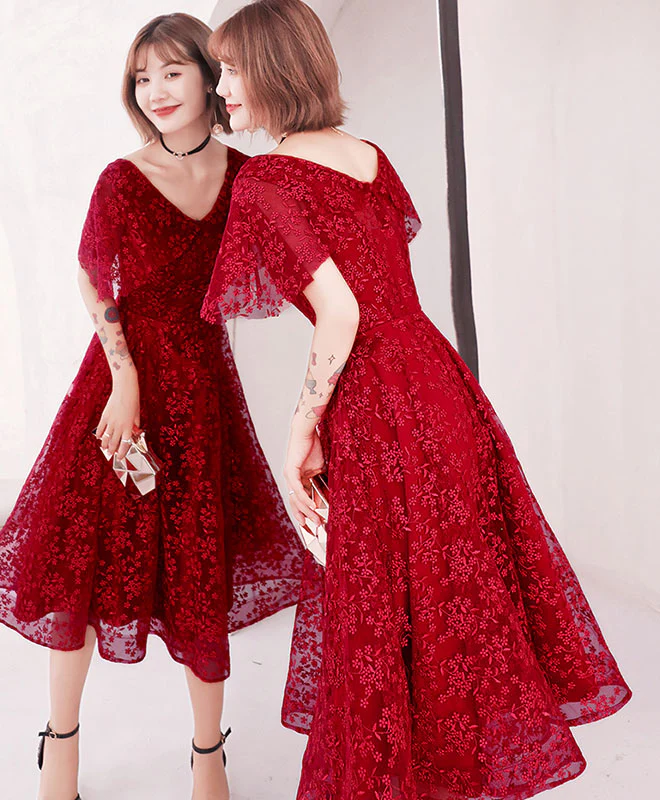 Cute Lace Short Prom Dress, Lace Evening Dress - Deanwangkt