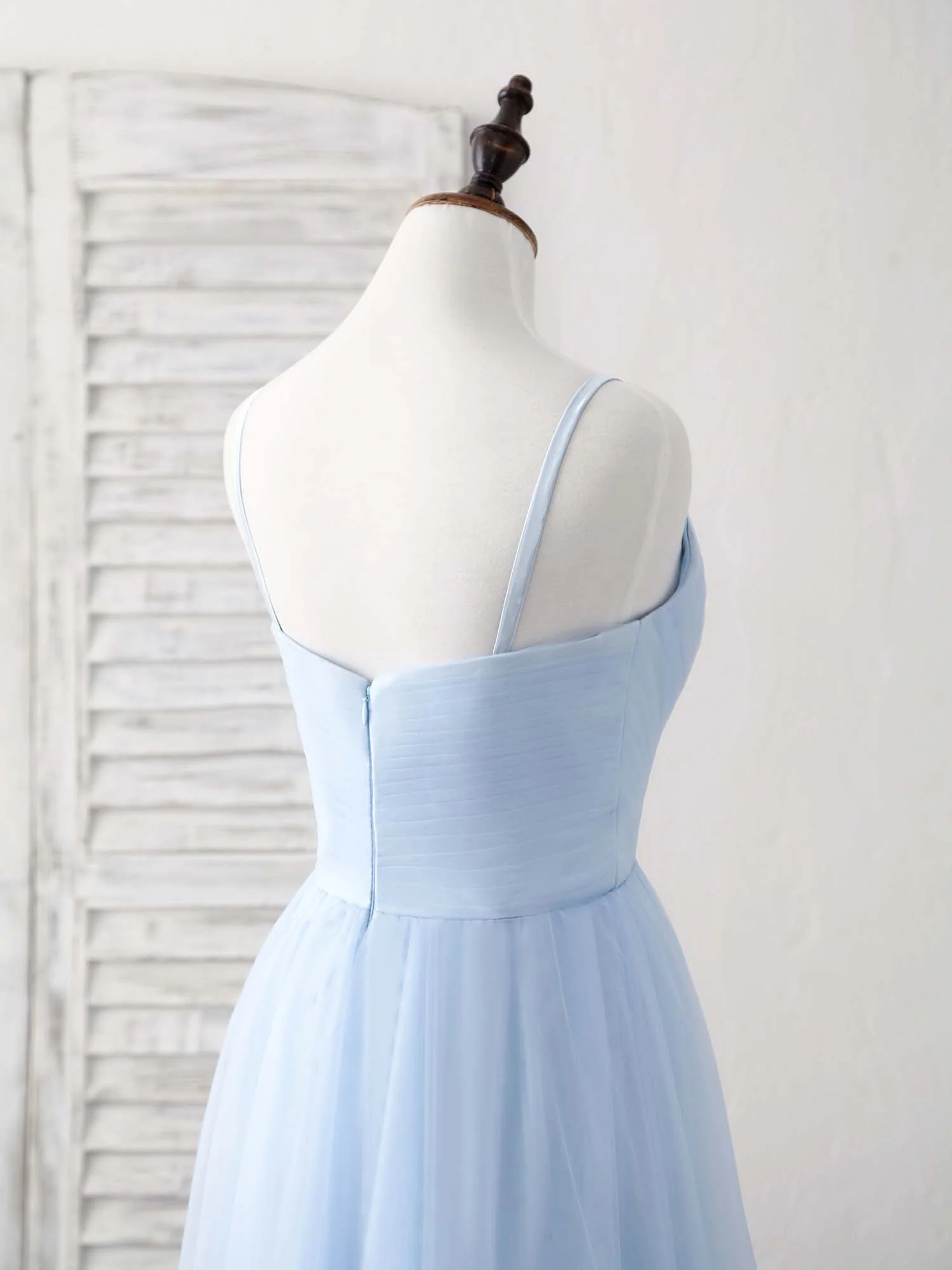 Simple Blue Tulle Long Prom Dress Blue Bridesmaid Dress - Deanwangkt