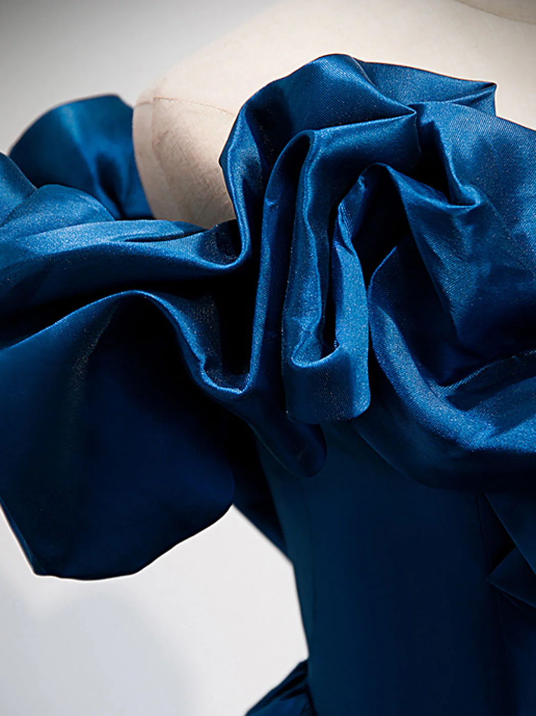 A-Line Off Shoulder Satin Blue Long Prom Dress, Blue Evening Dresses - Deanwangkt