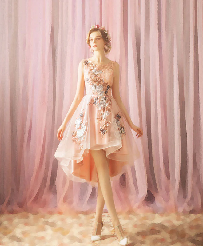 Pink Tulle Lace Short Prom Dress, Homecoming Dress - Deanwangkt