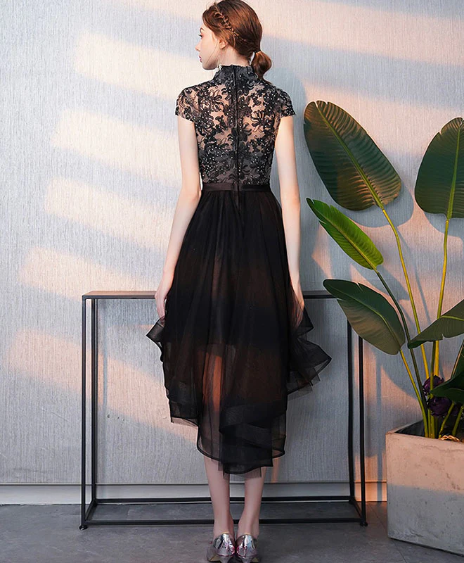 Black Tulle Lace Short Prom Dress, Black Homecoming Dress - Deanwangkt