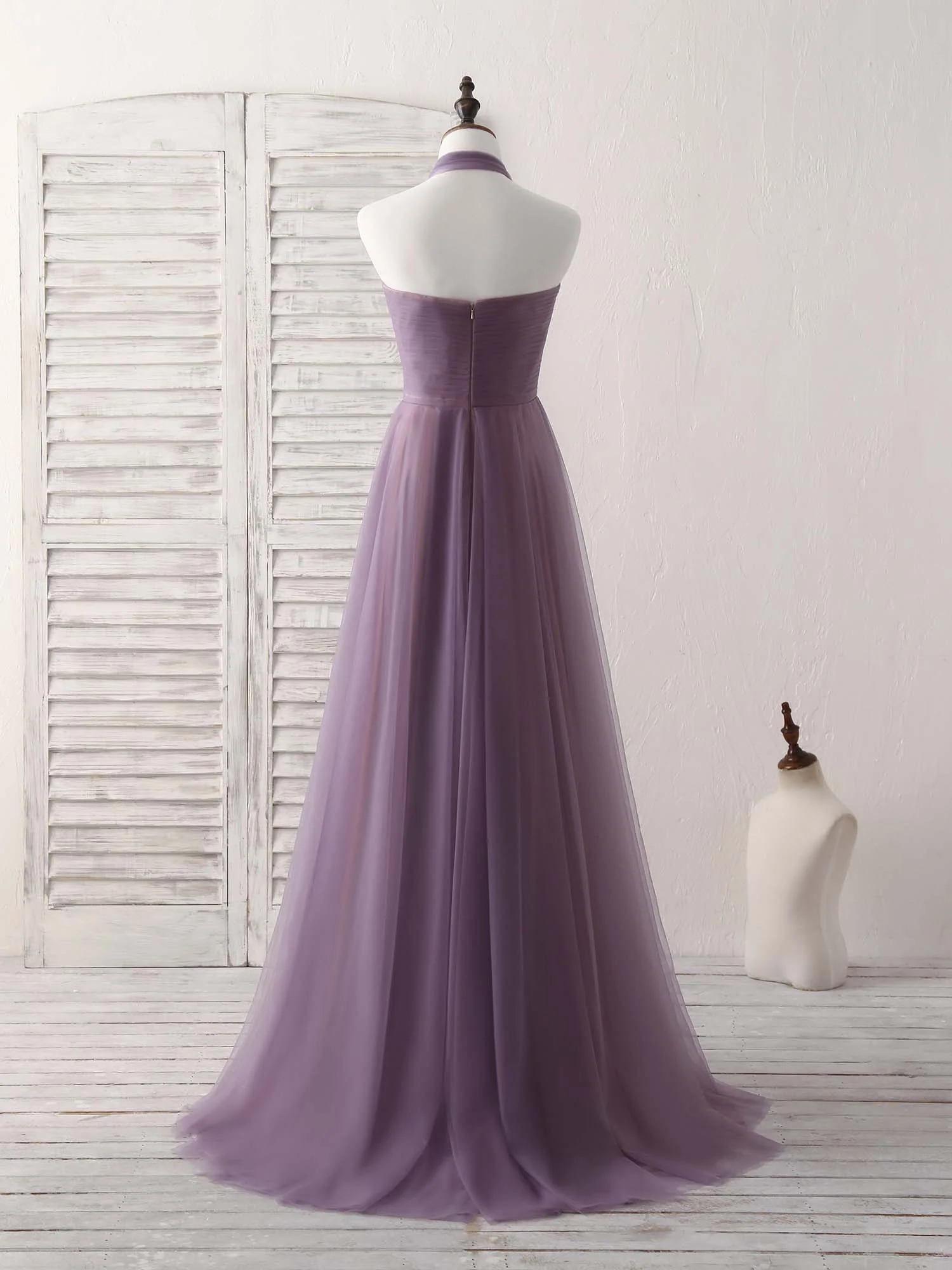 A-Line Tulle High Low Long Prom Dress Simple Bridesmaid Dress - Deanwangkt
