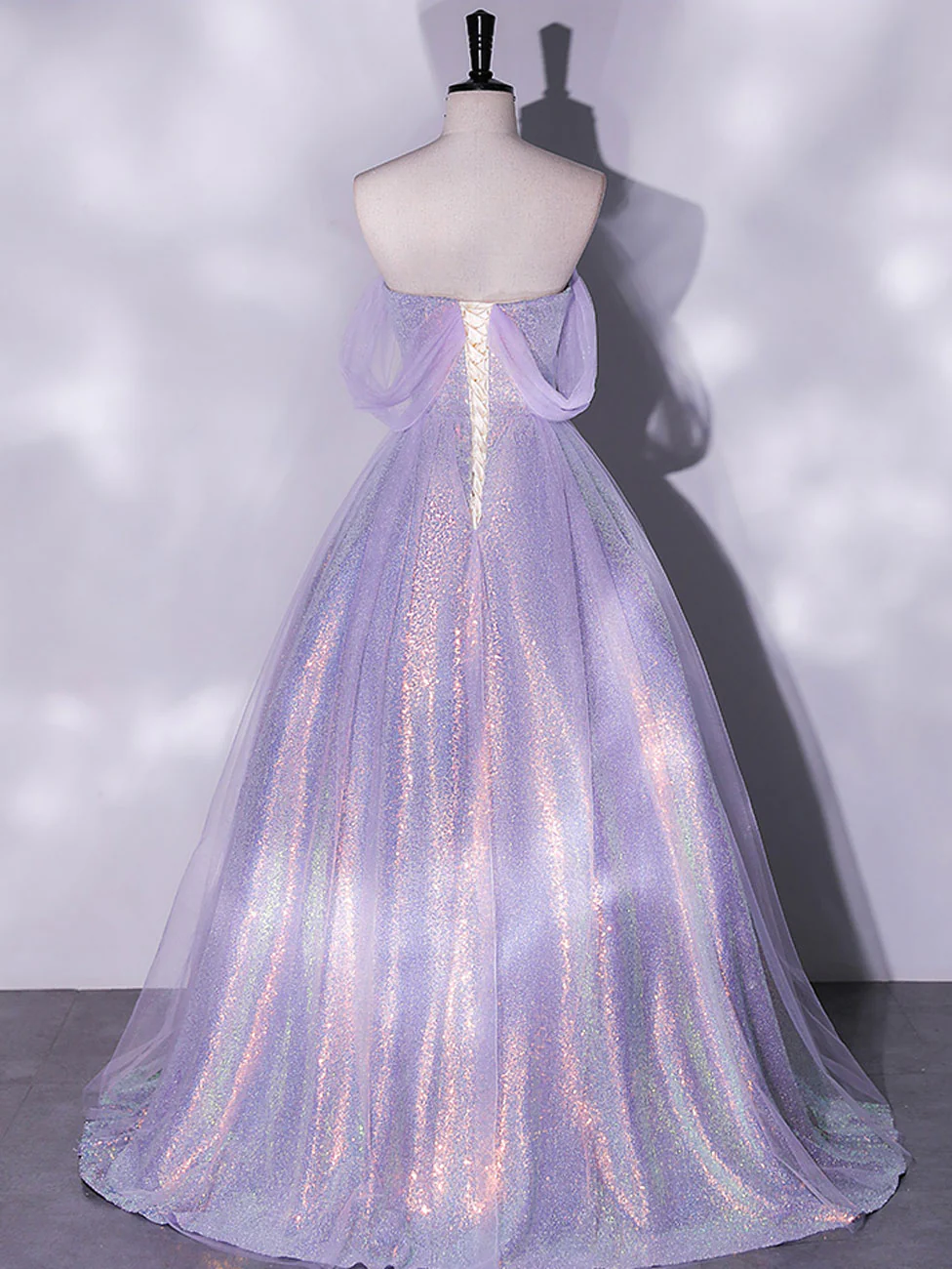 Purple A-Line Tulle Sequin Long Prom Dress, Purple Sequin Long Formal Dress - Deanwangkt