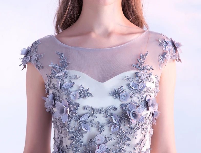 Gray Tulle Lace Short Prom Dress, Homecoming Dress - Deanwangkt