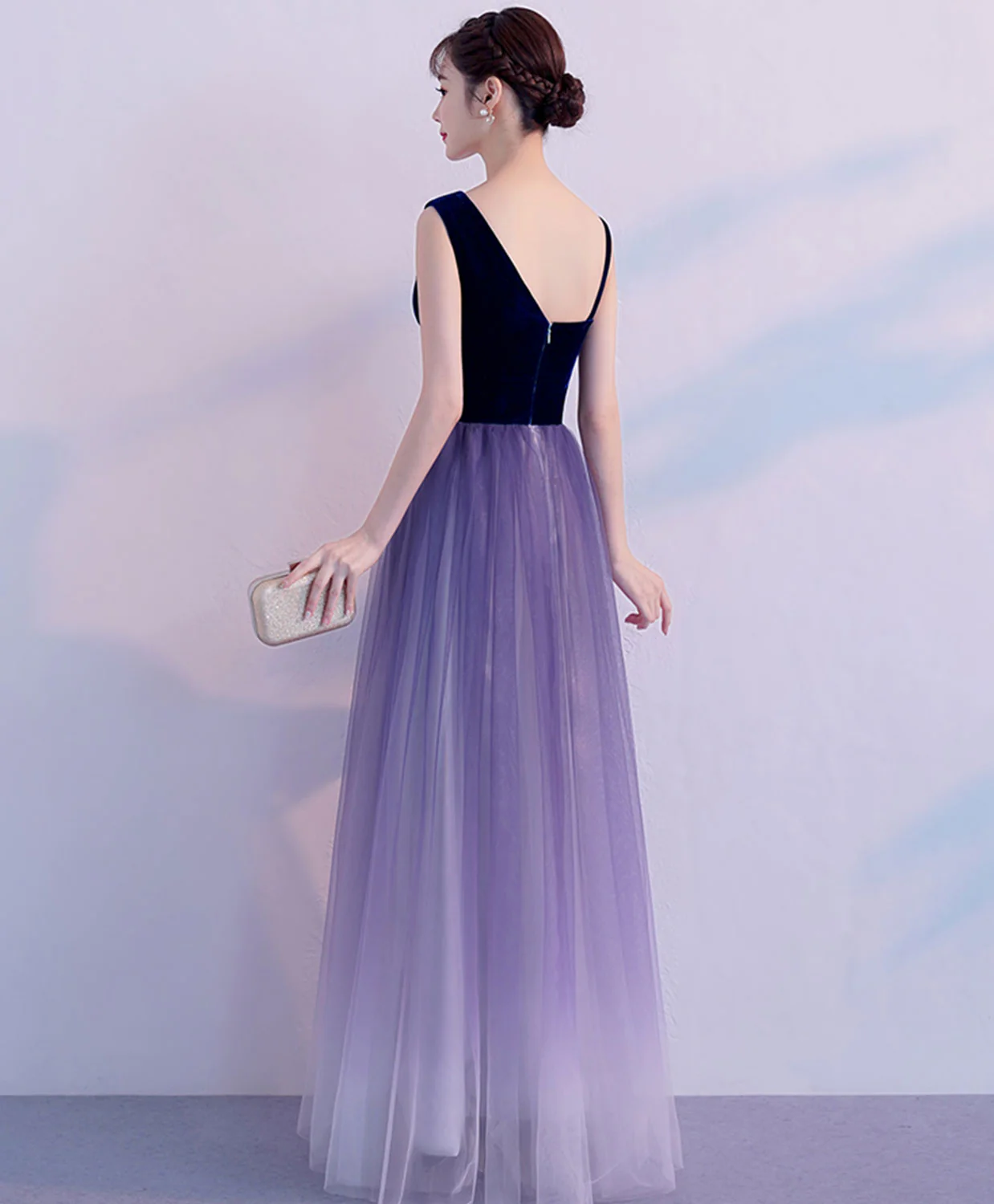 Purple Tulle Long Prom Dress, Purple Tulle Bridesmaid Dress - Deanwangkt