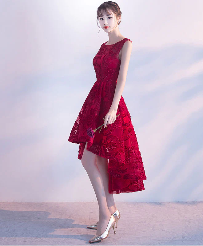 Burgundy High Low Short Prom Dress, Homecoming Dress - Deanwangkt