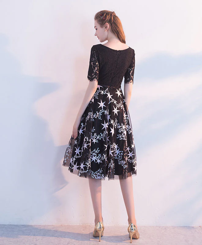 Black Lace Tulle Short Prom Dress Tulle Lace Homecoming Dress - Deanwangkt